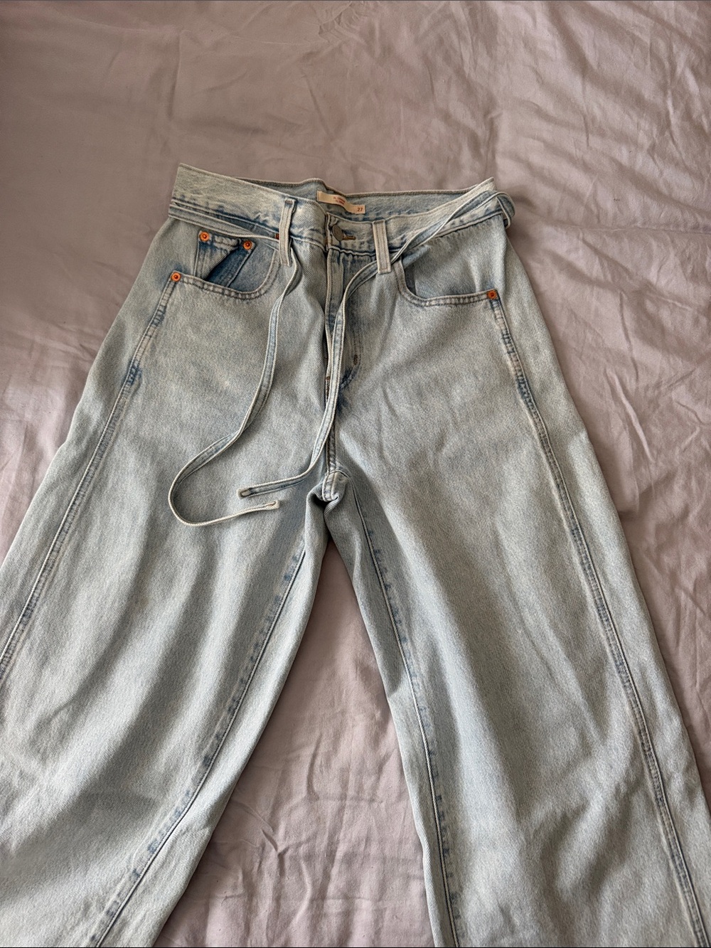 Relaxed Light Blue Men's Jeans with Drawstring Waist